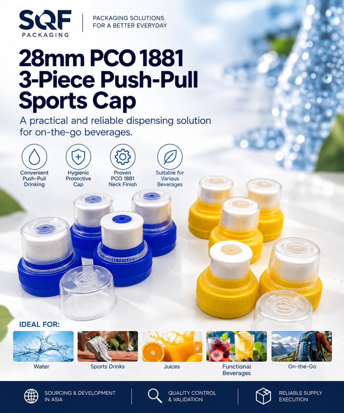 28mm PCO 1881 Push-Pull Sports Cap Supplier | SQF Packaging